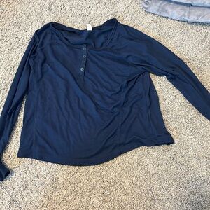 Blue Relaxed Polo Collar Blouse